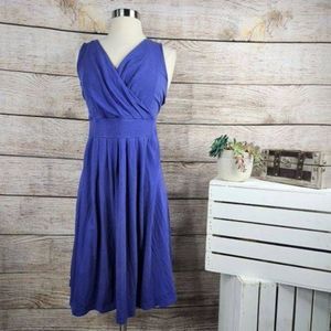 Lands End Women's Purple Faux Wrap Midi V-Neck Fit & Flare Dress Size Large